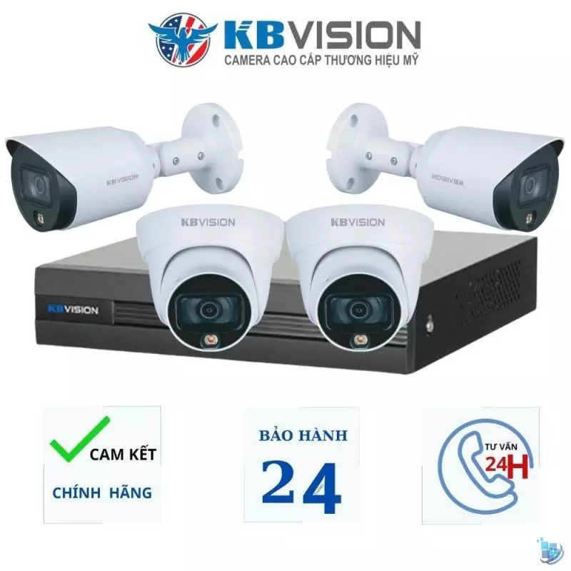 TRỌN BỘ 4 CAMERA KBVISION FULL HD CÓ MÀU BAN ĐÊM